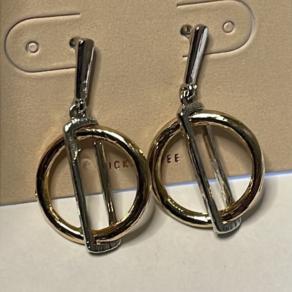 NWT 14th & Union Rectangle Interlocked Circle Earrings Gold Silver Tone Metal - Picture 2 of 4